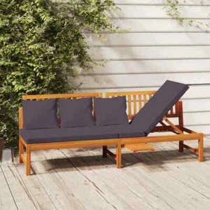 Day Bed with Grey Cushion 200x60x75 Solid Wood Acacia P9V0 - Picture 1 of 8