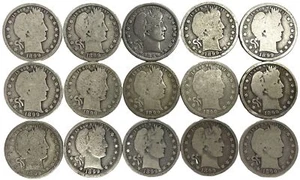 (15) 1899 SILVER USA BARBER QUARTER 25C AVERAGE CIRCULATED COIN LOT - Picture 1 of 2
