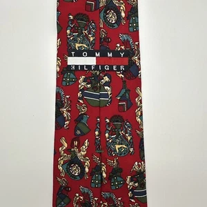 1990s Tommy Hilfiger Lion Crest Vintage Silk Tie Flag Logo Print Royal Necktie - Picture 1 of 8