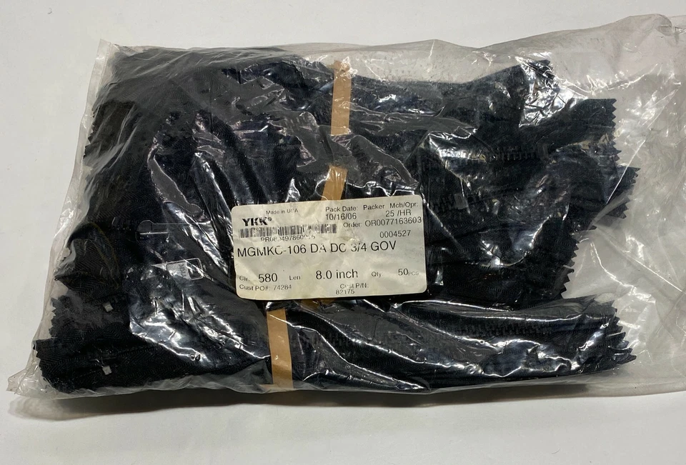 Lote de 50 cremalleras YKK tamaño #10 negras de metal de alta resistencia de 8 pulgadas hechas en EE. UU. Foto 1 de 4
