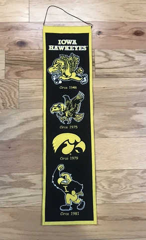 Iowa Hawkeyes Heritage Banner Pennant Mascot Logos Wool Blend Embroidered EUC Cover