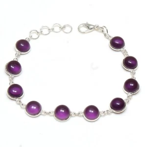 "Pulseras de joyería de plata esterlina 925 de amatista púrpura hechas a mano talla 7-8" - Imagen 1 de 2