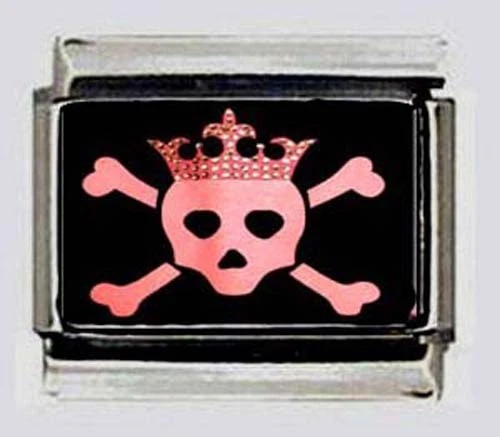 Calavera Princesa con CORONA Huesos Rosa Foto Italiana 9mm Dije para Pulseras Foto 1 de 1