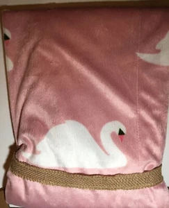 Luxury Baby Blanket Swans & Hearts Lila & Jack White Pink Soft Mink Reversible - Picture 1 of 6