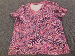 Kim Rogers Womens Shirt Large pink pullover stretch argyle - Picture 1 of 11