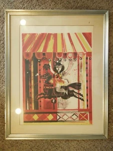 Vintage Original Lithograph Pierre Jacquot Girl on Horse Carousel Art Framed COA - Picture 1 of 7