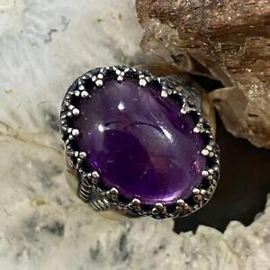 Carolyn Pollack Sterling Silver Oval Smooth Amethyst Decorated Doublet Ring