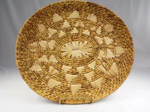 Vintage Hand Woven Straw Bowl Natural/Browns Oval 13" by 12" Unique Design b23 - Picture 1 of 4