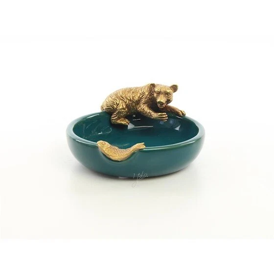 9973721 Schale Korb Ablage Ascher Bronze Antikstil Bär Fisch 6x12x13cm - Bild 1 von 1