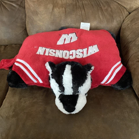 2009 PILLOW PETS PLUSH UNIVERSITY OF WISCONSIN BADGER MASCOT, BED OR DORM DECOR Cover