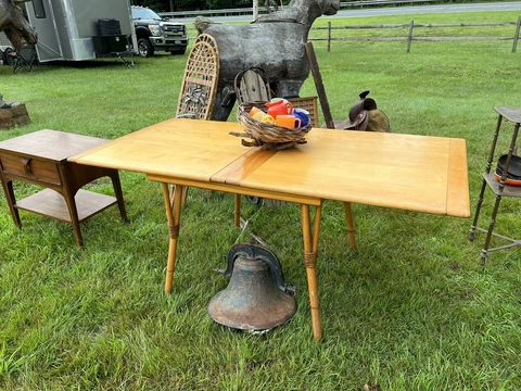 Heywood Wakefield Ashcraft Folding Expanding Dining Table Faux Bamboo MCM Cover