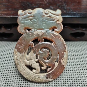 Collana ciondolo antica giada cinese intagliata a mano intagliata statua carta drago1715 - Foto 1 di 6