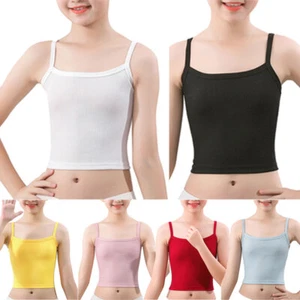 Mädchen Cami Tank Top Basic Camisole Crop Tops ärmellos Strick gerippt T-Shirt - Bild 1 von 67