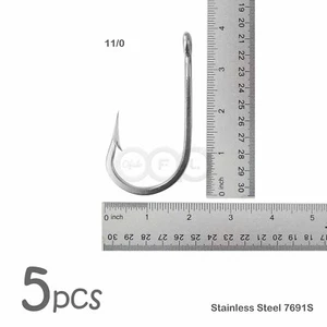 5pcs Size 11/0 Fishing 7691S Stainless Steel Hook Big Game Southern Tuna Hooks - Picture 1 of 6