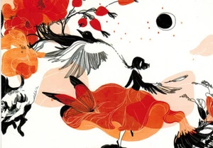 Fantasy: GIRL AND BIRDS ARE DANCING Russian postcard - Picture 1 of 1