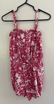 baby Gap Kids Girls Pink Floral Cinched Waist Sleeveless Tank Romper White 5 Yrs - Image 1 of 4