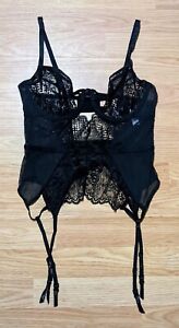 Adore Me Naya Unlined Bustier M Black Lace Mesh Cutout Sexy Gift Idea