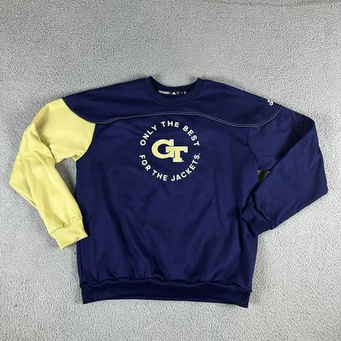 Georgia Tech Yellow Jackets Sweatshirt Mens L Blue Polyester Long Sleeve Adidas Cover