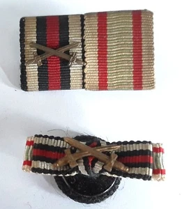 GERMAN - 2 Place Ribbon & Button Bar. Vets. Honour Cross & Pro Deo. Stamped DRP - Foto 1 di 3