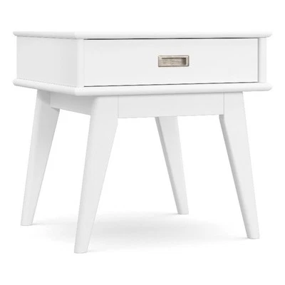 Draper SOLID HARDWOOD 22" Wide Rectangle Mid Century Modern End Table in White - Image 1 of 4
