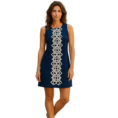 Vestido Julie Marrón Azul Marino Sin Mangas Geométrico Cambio Foto 1 de 4