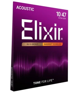 Elixir Strings, Acoustic Guitar Strings, 80/20 Bronze with NANOWEB Technology... - Picture 1 of 6