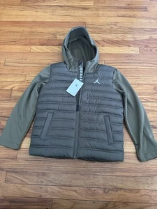 Jordan Boys Hybrid Jacket Hooded Full Zip Size Small (8-10 Years) Olive Green - Picture 1 of 4