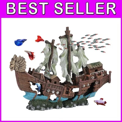 Adornos de acuario de naufragio pintados a mano para paisajes submarinos únicos Foto 1 de 4