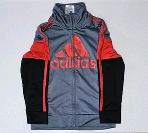 Adidas Lil Boys Tracksuit Full Zip Black Red Gray Size 5 - Picture 1 of 2