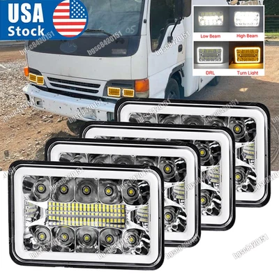Newest 4PC DOT 4x6 inch LED Headlights H4 for Isuzu NPR 1991-2005 Truck - Image 1 of 4