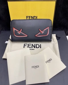 Fendi Roma Mens Black Leather Zip-Around Wallet Bug Eyes original Packaging - Picture 1 of 14