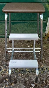 Vintage Brabantia Chrome Retro Fold Out Step Stool Brown Vinyl Top Free Postage - Picture 1 of 8