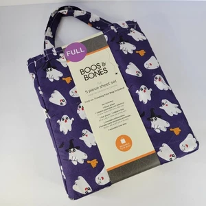 Halloween Purple White Cheeky Ghosts Boos Bones FULL 5pc Sheets Set Boys Bedding - Picture 1 of 11