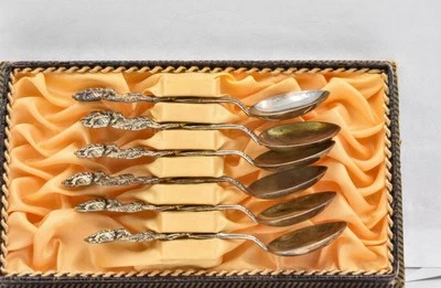 Antiguo juego de 6 cucharas demitasse de plata 835CB en caja Wilhelm Steinhagen Alemania Foto 1 de 4