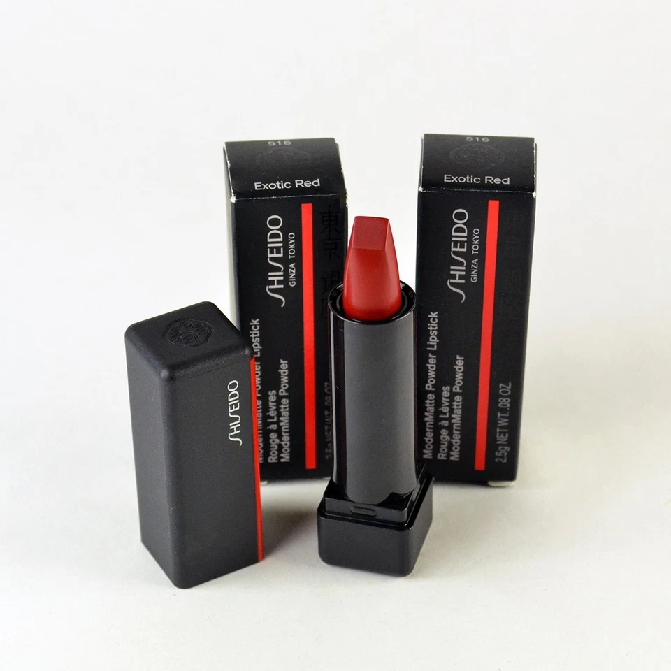 2 Lápiz Labial Shiseido ModernMatte Polvo 516 ROJO EXÓTICO - Juego 2 x Mini Tamaño 2,5 g Foto 1 de 1
