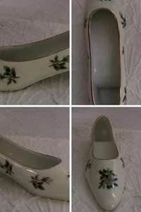 Ceramic Roses Gold Trim Shoe Or Slipper Figurine Trinket Holder - Picture 1 of 17
