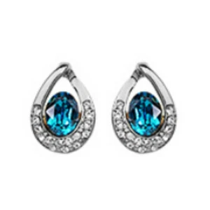 Turquoise White Gold Finish Omega-Back Stud Earrings Quality Jewellery UK boxed - Picture 1 of 3