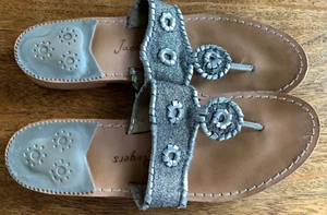 JACK Rogers Palm Beach Flat Sandals size 9M silver Glitter & silver whipstitch - Picture 1 of 7