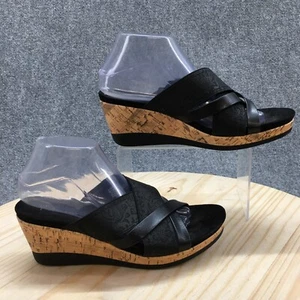 Wear Ever Sandals Womens 9.5 M Goldy Slide Wedge Heels Crisscross Strap Black - Picture 1 of 19
