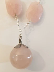 Massive 1 Inch UNDRILLED Pink Pool of Rose Quartz Focal silver plate figaro NOS - Picture 1 of 8