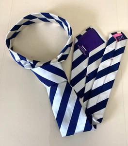 Corbata Seaward & Stearn London para hombre azul blanco a rayas seda mezcla de algodón carrera - Imagen 1 de 4