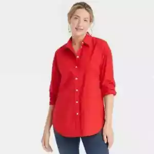 Women's Oversized Long Sleeve Collared Shirt Red XXL - Picture 1 of 1