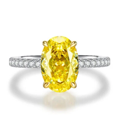 925 Sterling Silver Egg Shape Yellow Diamond Created Wedding Engagement Ring R34 - image 1 of 4