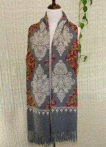 Fashion Embroidered large Vintage Paisley Cashmere Wool Soft Shawl Scarf 956 - Picture 1 of 12
