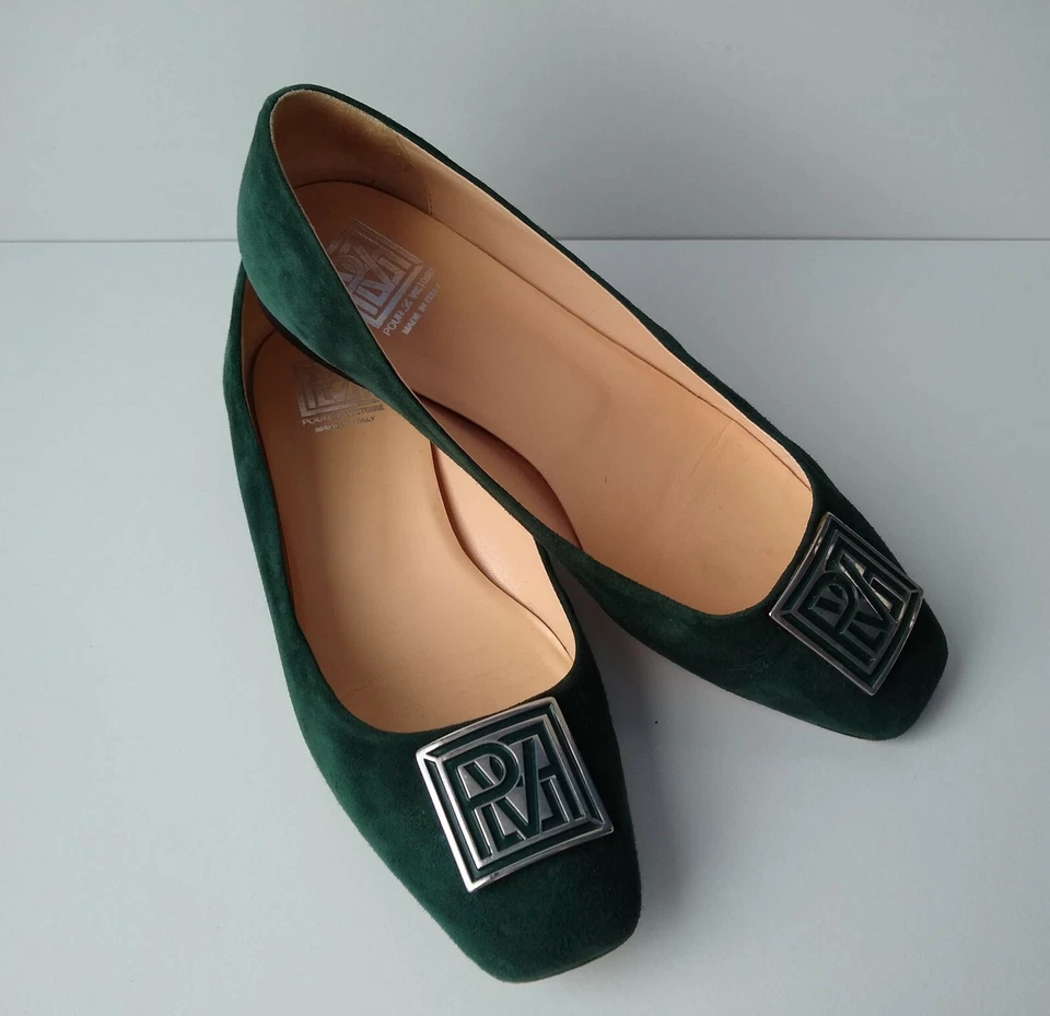 Pour La Victoire Verde Gamuza Ballet Italiano Plano Plateado Logo PLV Otoño Talla 8.5 Foto 1 de 4