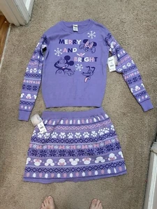 Mickey and Minnie Christmas holiday Purple sweater and Skirt Outfit Girls XL - Picture 1 of 5