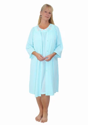 Shadowline Nightgown Robe Set Womens Seafoam Nylon Short Sleepwear Pajama 2 Pc - Image 1 of 4