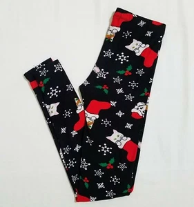 Merry Wear S Holiday Christmas Black Kitten Puppy Stocking Leggings - Picture 1 of 4