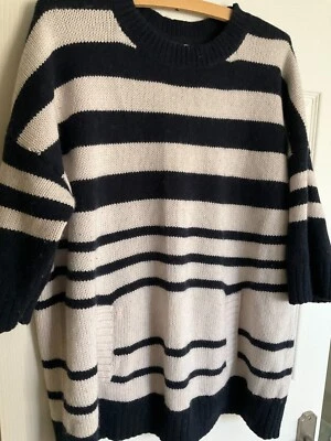 Reiss Oversized blue beige stripe knitted jumper half sleeves size M wool mix - Image 1 of 4
