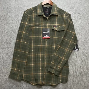 WRANGLER ATG Green Plaid Flannel Shirt Mens Medium Outdoor Western Metal Buttons - Picture 1 of 9